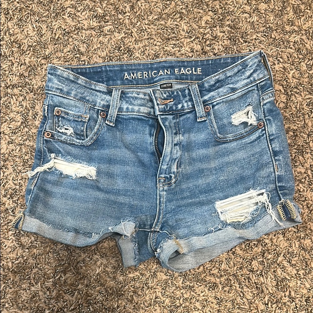American Eagle Outfitters Blue Distressed Jean Shorts